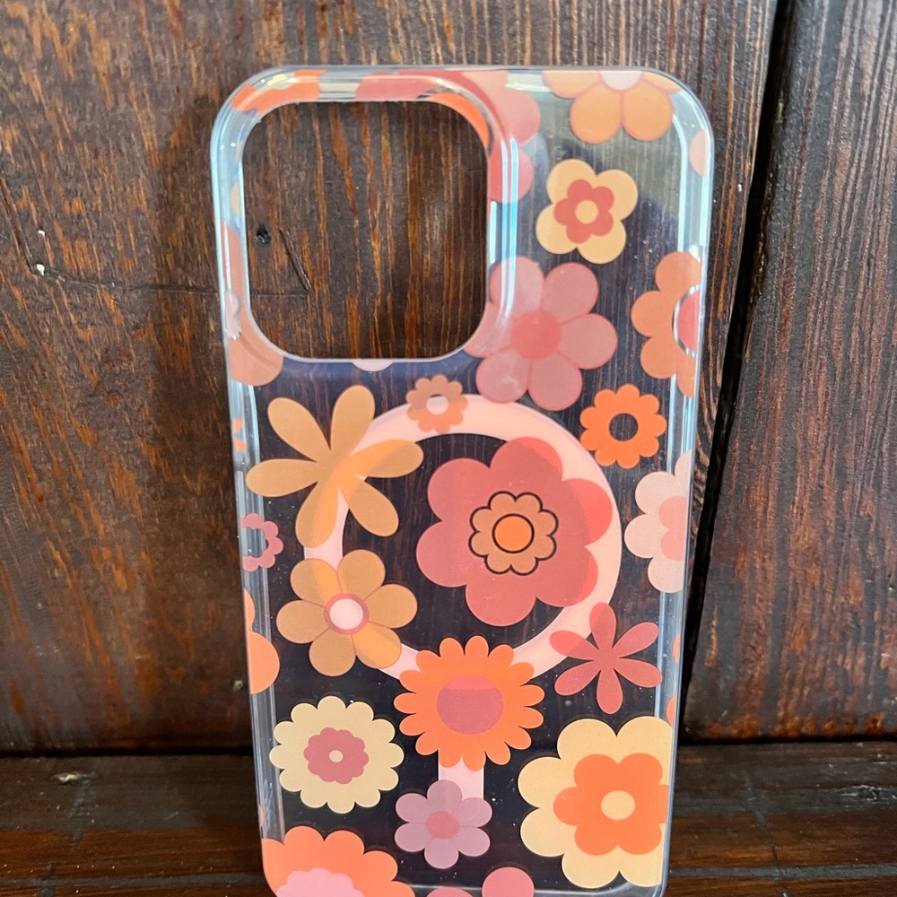 iPhone 14 Pro Max Floral Pattern Phone Case - Orange and Pink